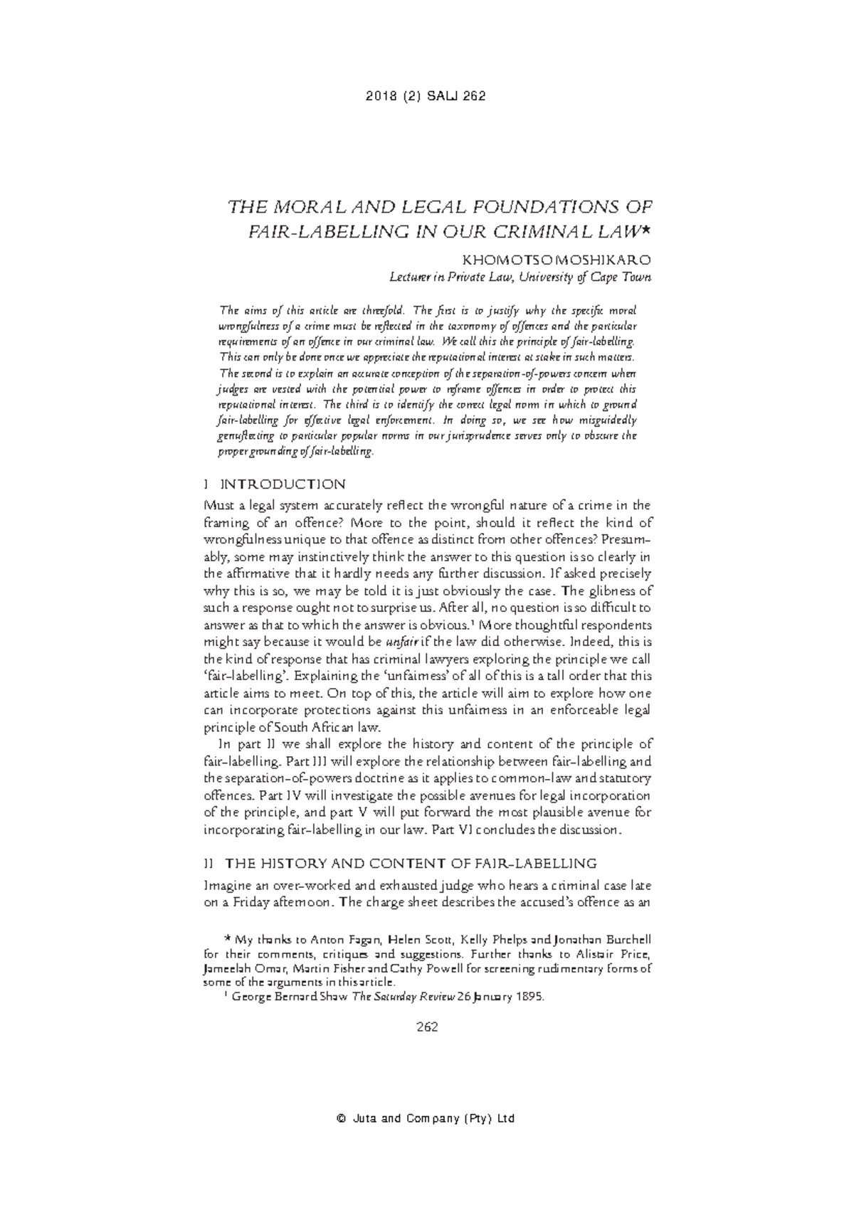 The Moral and Legal Foundations of Fair Labelling in Criminal Law: A ...