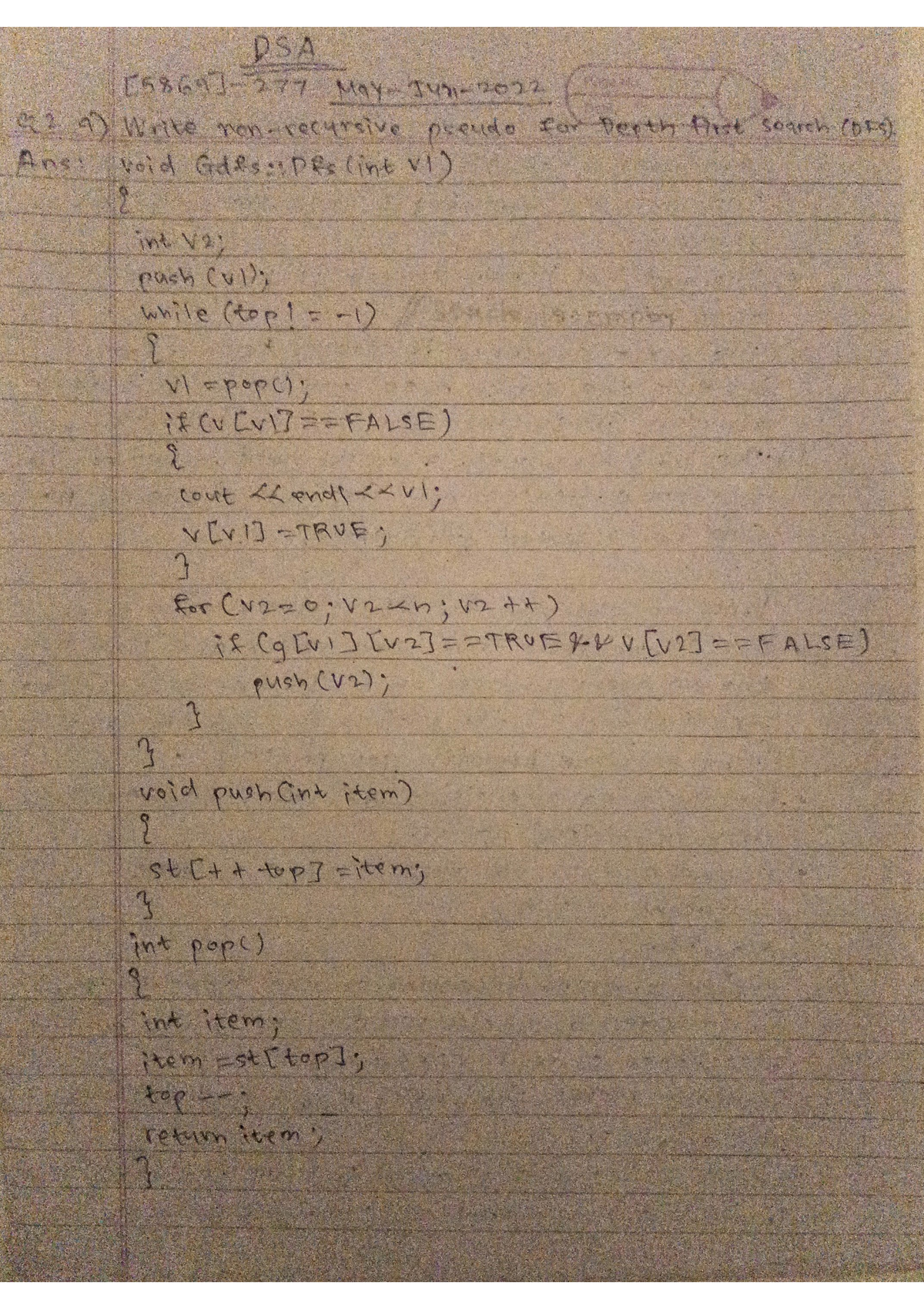 DSA BFS - DSA - computer engineering - DSA Dear 92 9) Write preudo for ...