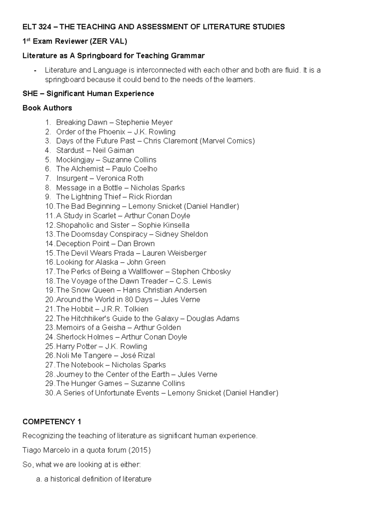 ELT 324 - Literature as a Springboard for Teaching Grammar: 1st Exam ...