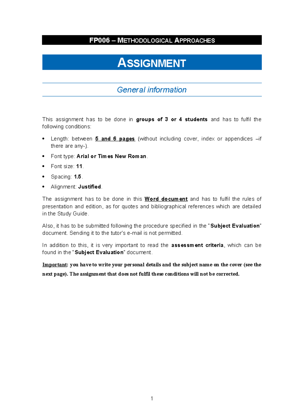 FP006 - Group Assignment: Methodological Approaches Overview - Studocu