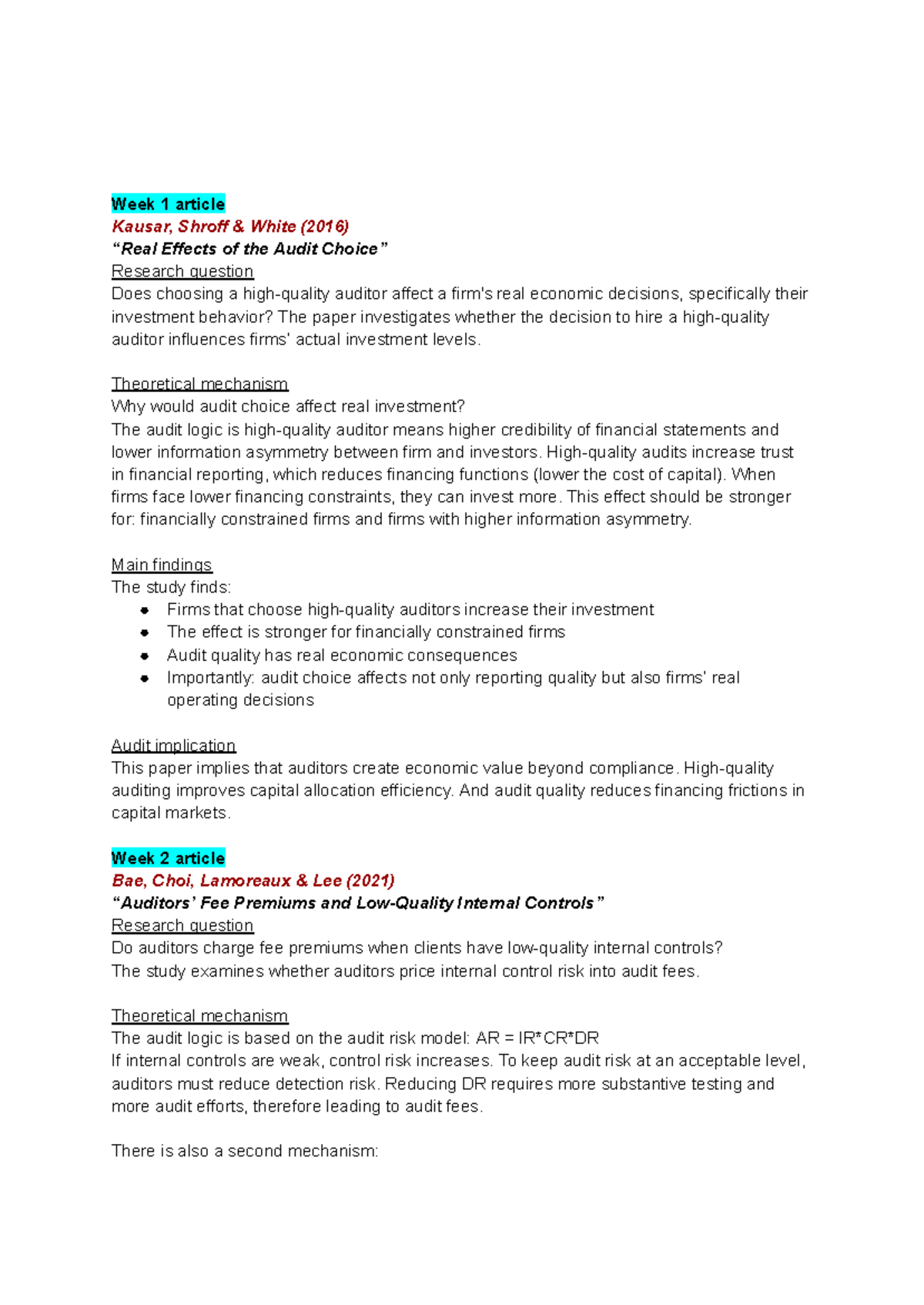 Audit Summaries: Week 1-4 Insights on Auditor Impact and Quality ...