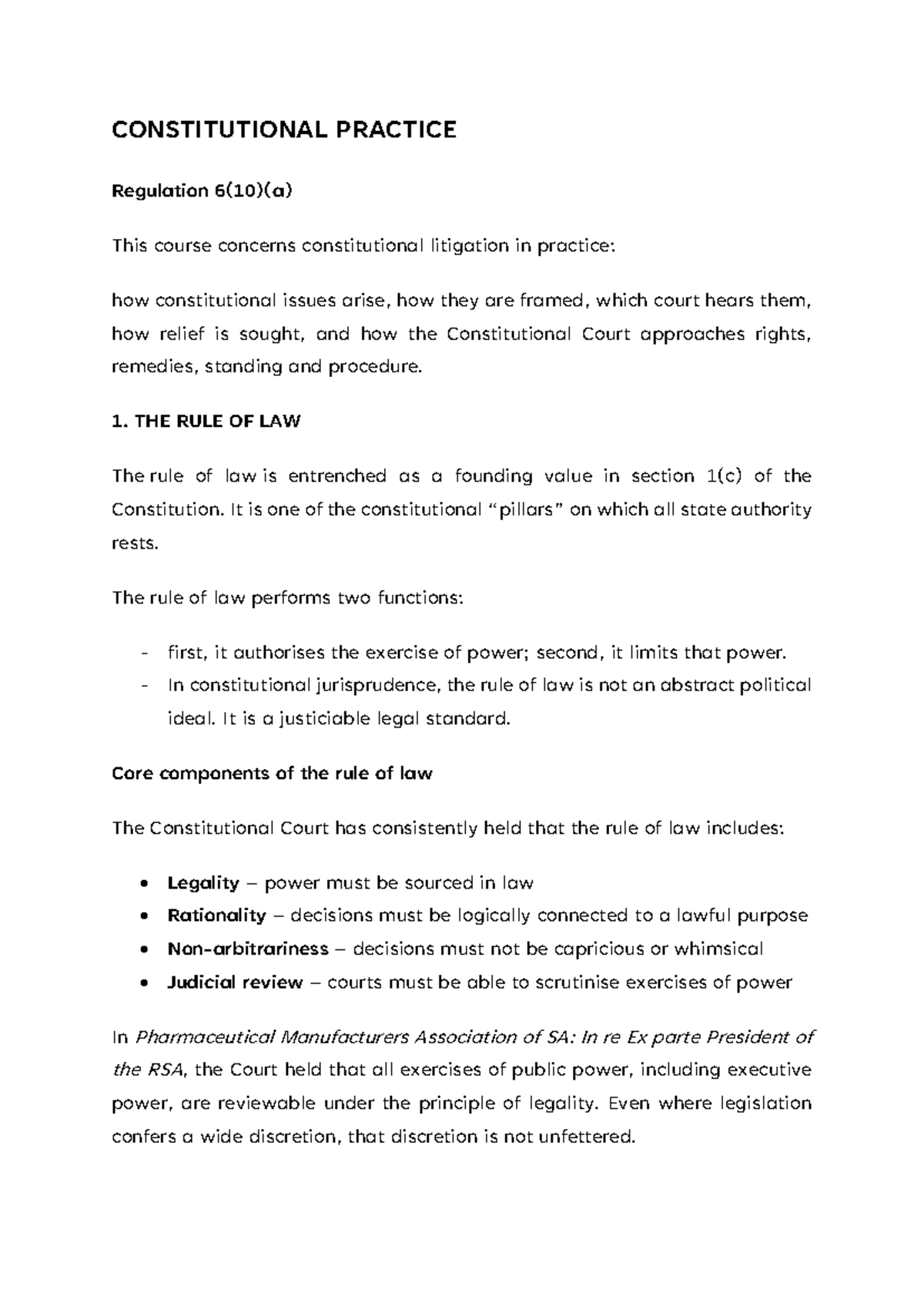 Constitutional Practice (LAW 101): Student Notes on Key Concepts - Studocu