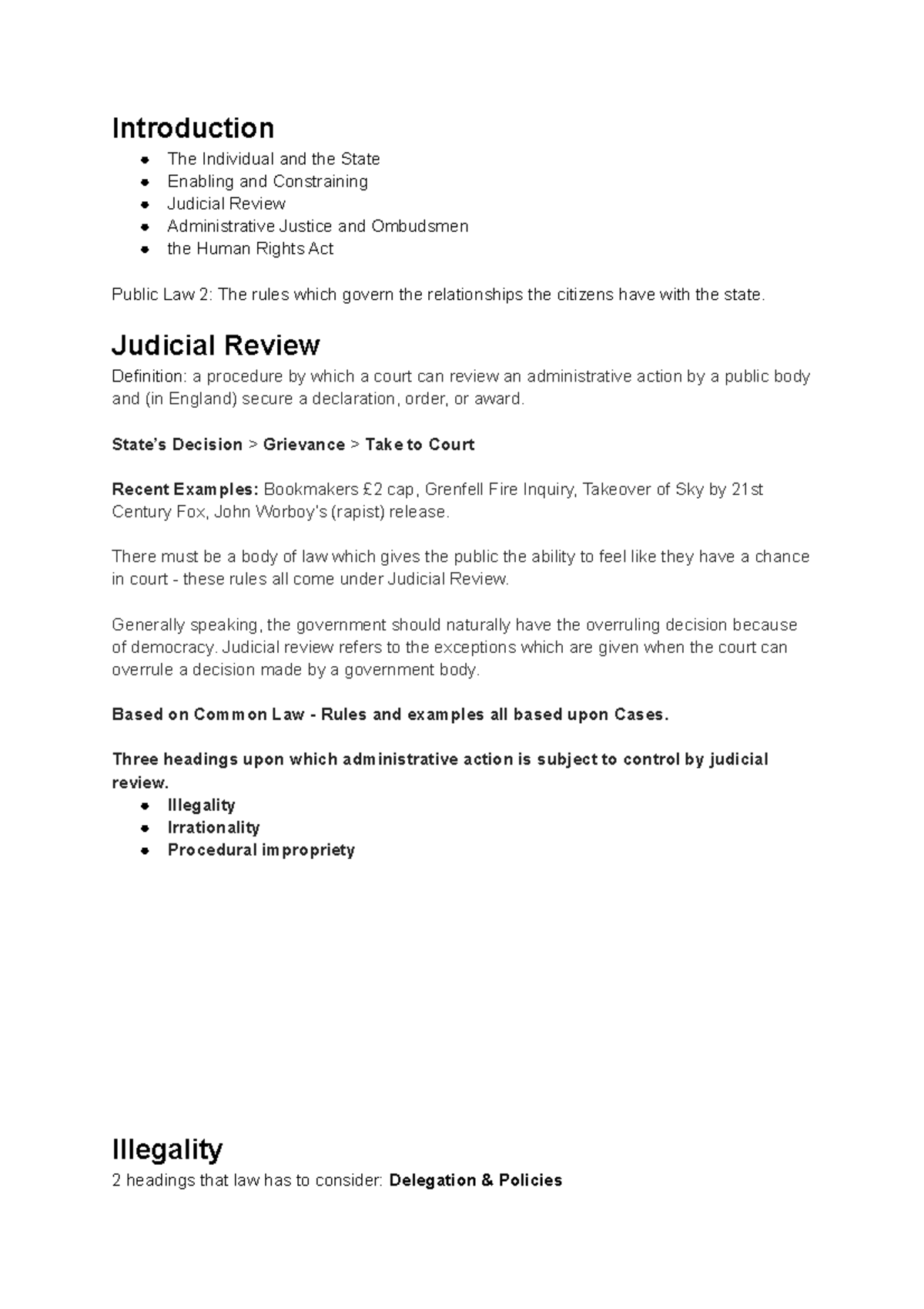 Judicial Review: Public Law 2 Lecture Notes on Key Concepts and Cases ...