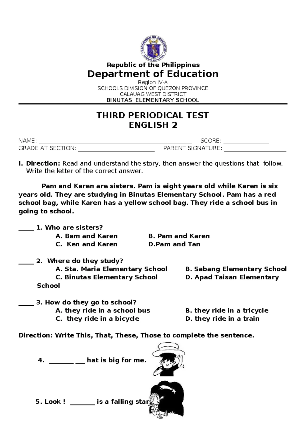 IKATLONG MARKAHANG PAGSUSULIT MATEMATIKA 2 (3RD Quarter TEST) - Studocu