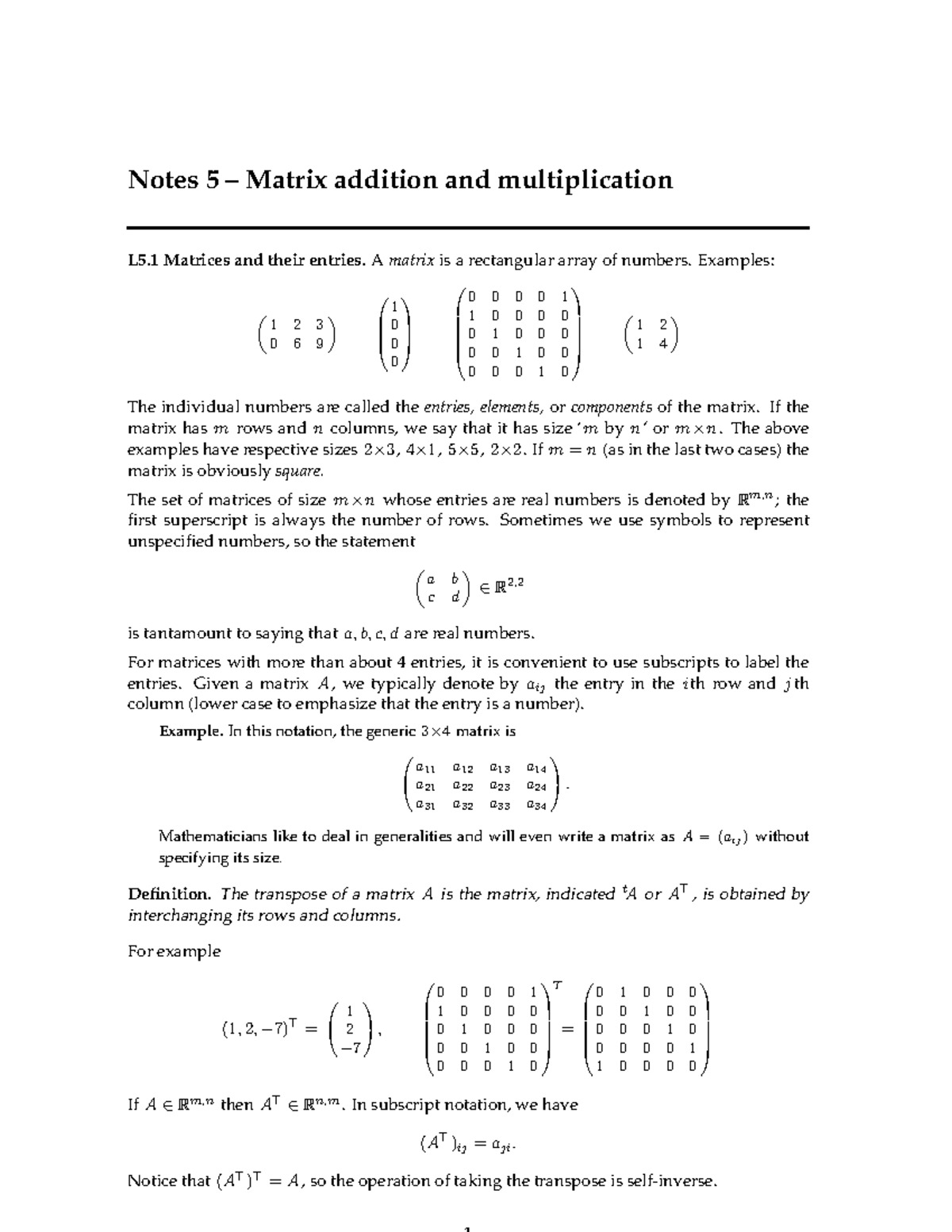 LAG5en - Notes 5 – Matrix addition and multiplication - Notes 5 Matrix ...