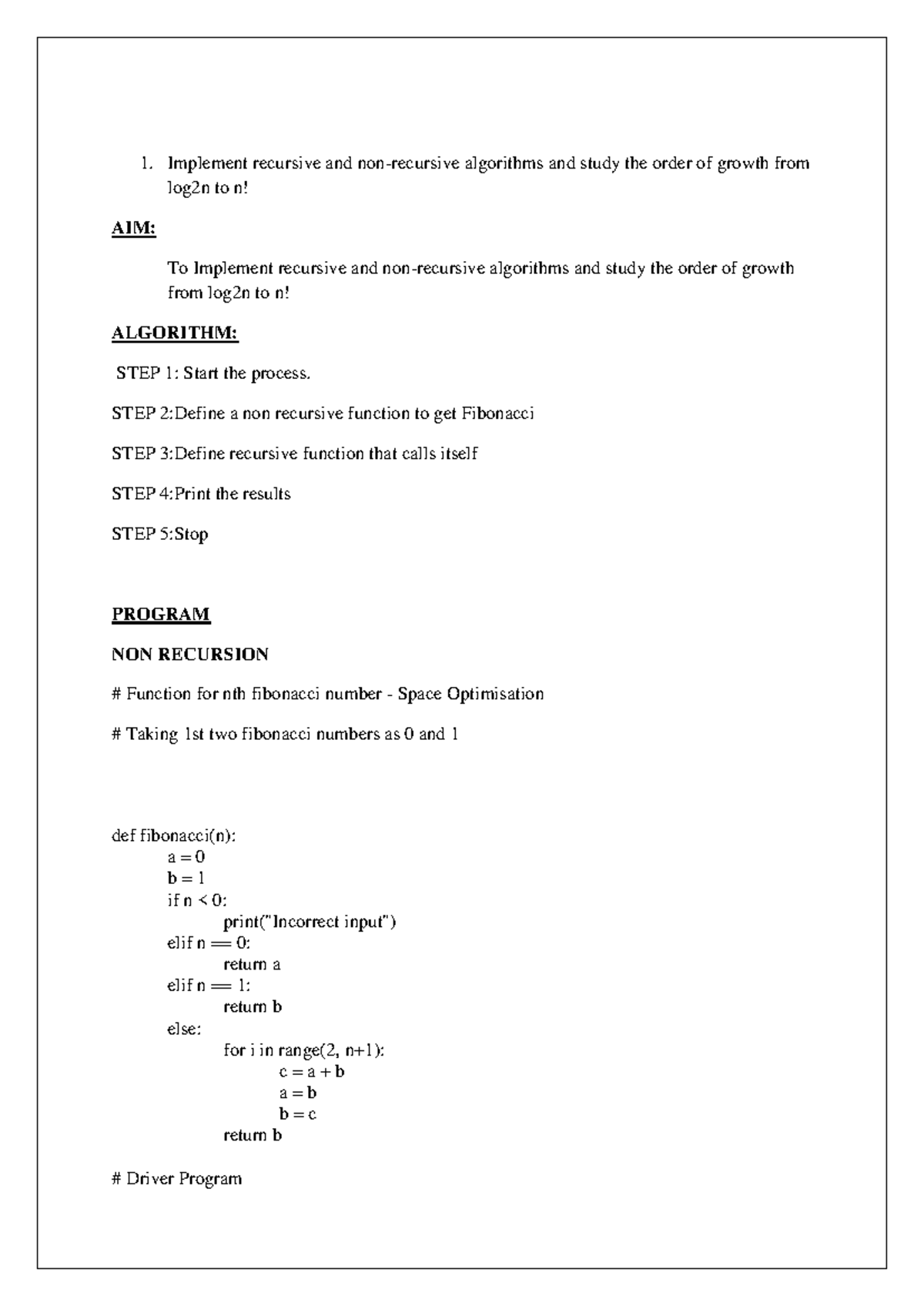 DAA - Integrated LAB Manual - Implement recursive and non-recursive ...