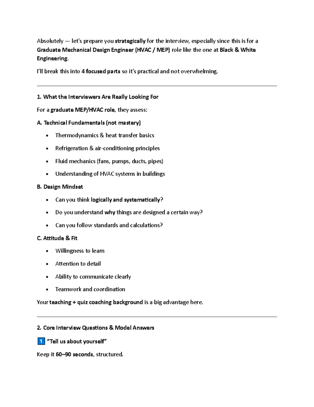 Graduate Mechanical Design Engineer Interview Prep (HVAC MEP) - Studocu