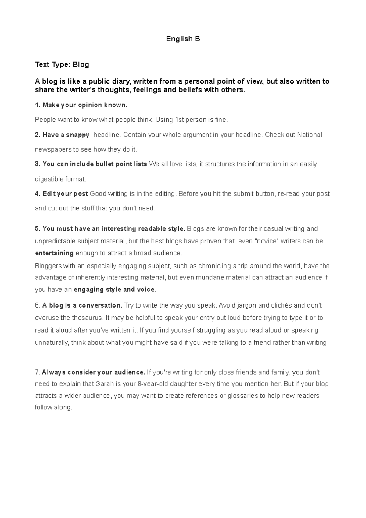 English B: Blog Writing Guidelines and Tips - Studocu