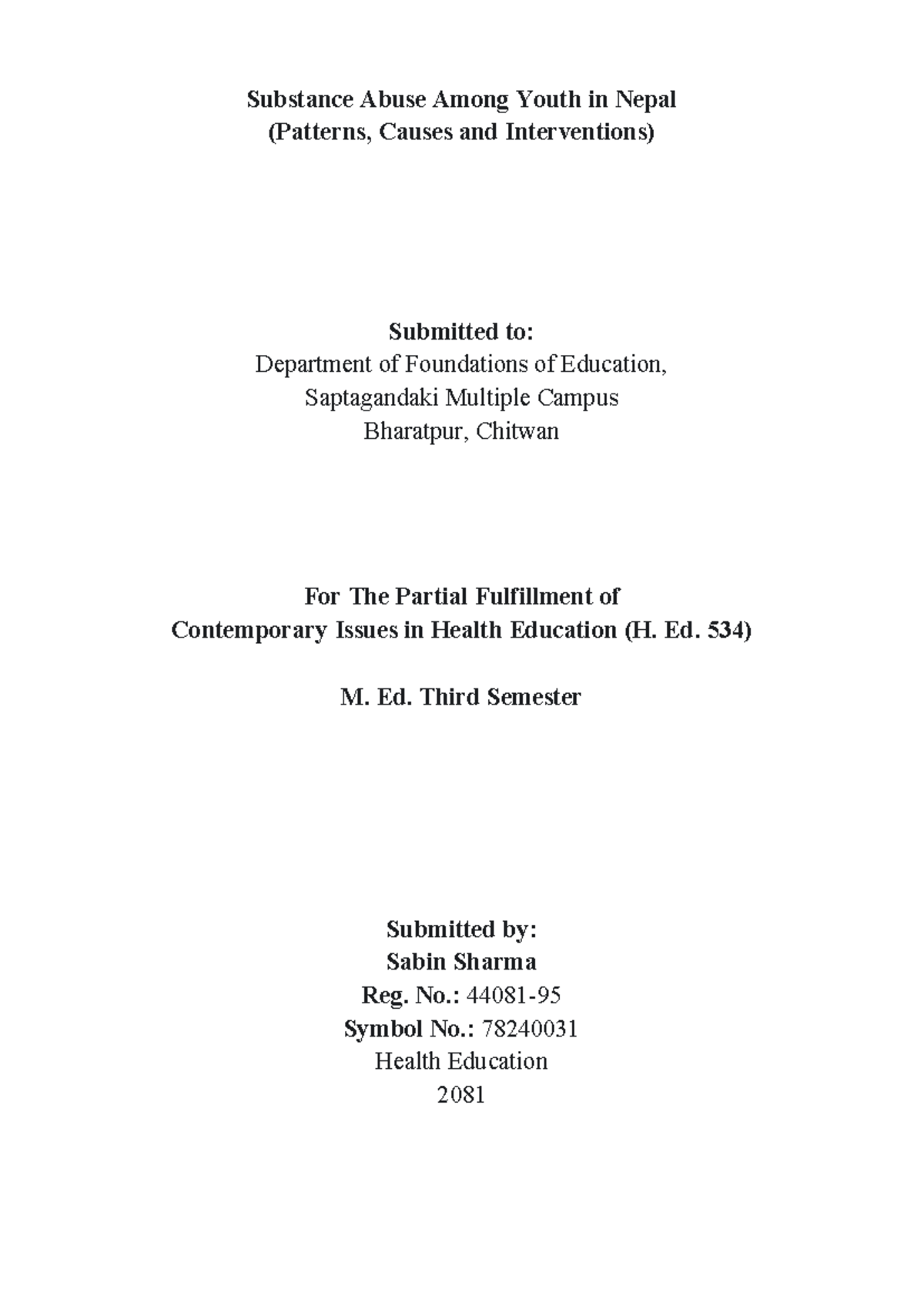 Substance Abuse Among Youth in Nepal: Patterns, Causes & Interventions ...