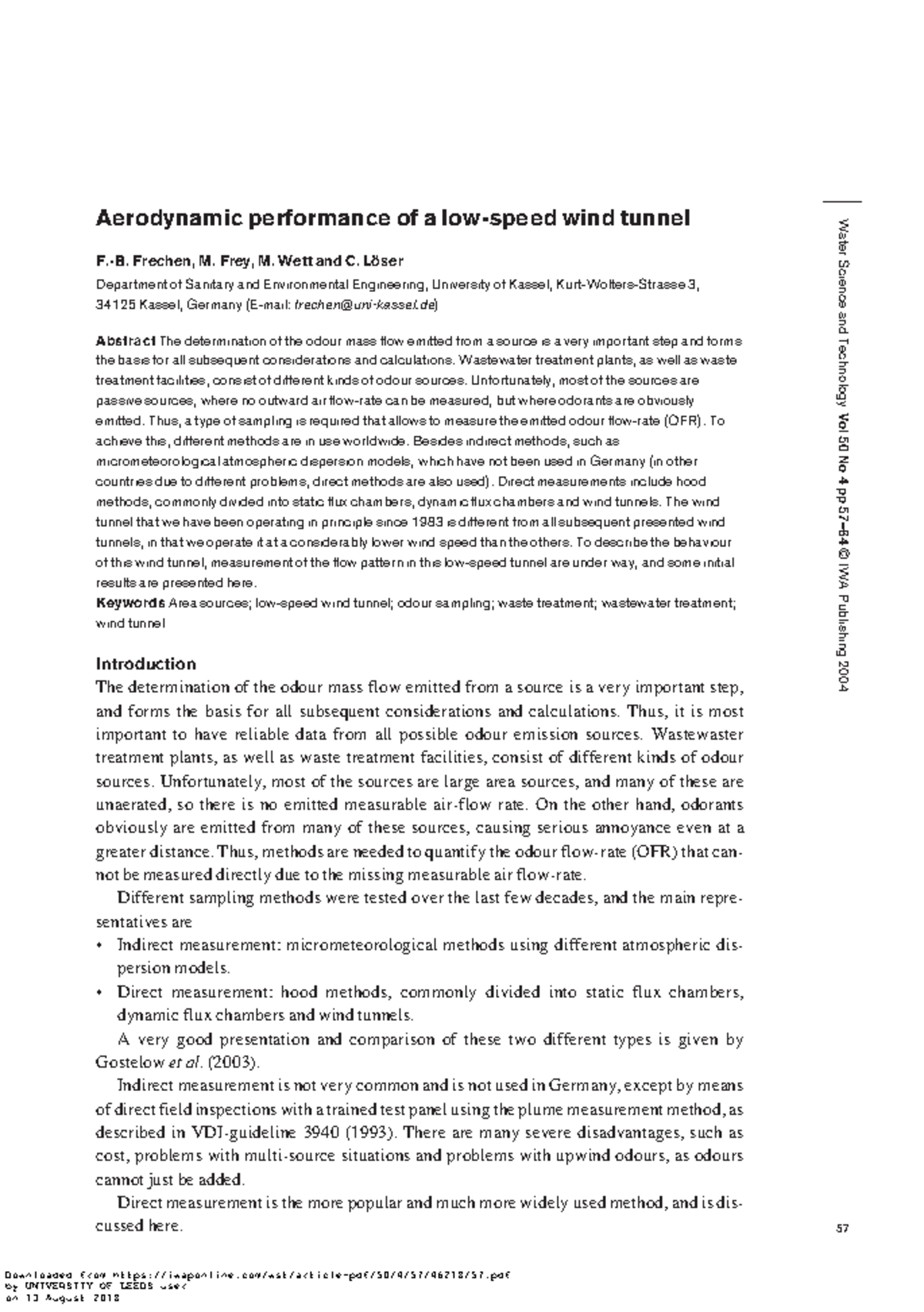 Aerodynamic Performance Analysis in a Low-Speed Wind Tunnel (WST 2004 ...