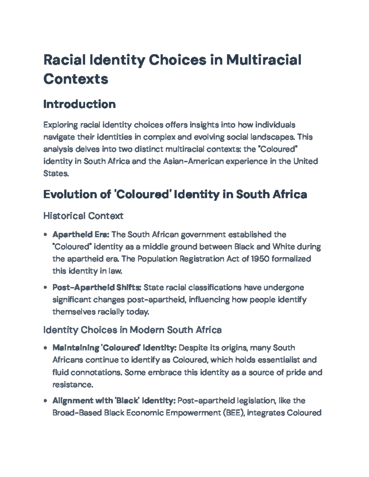 Racial Identity Choices in Multiracial Contexts: South Africa & USA ...