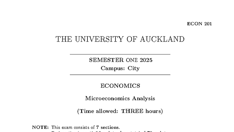 ECON 201 S1 2025 - Microeconomics Final Exam Review - Studocu