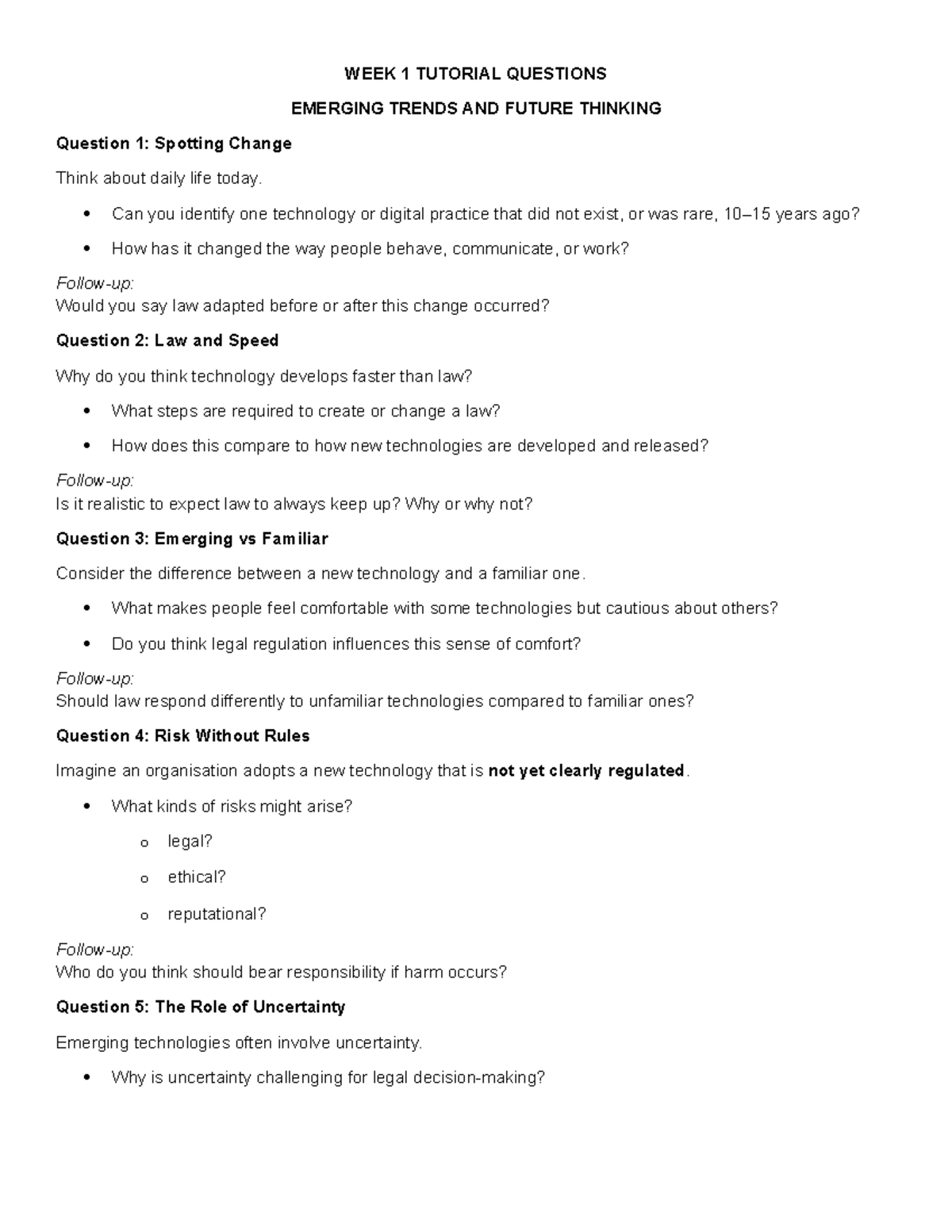 WEEK 1 TUTORIAL QUESTIONS: EMERGING TRENDS & FUTURE THINKING - Studocu