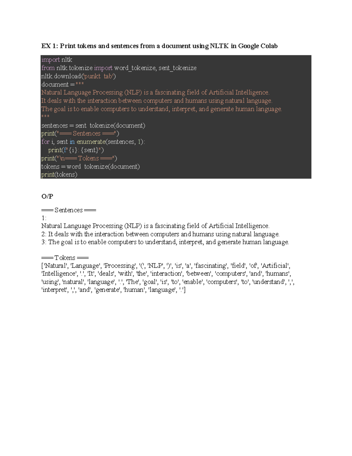 NLP Lab Programs - Semester 3 ME: Python Examples and Exercises - Studocu