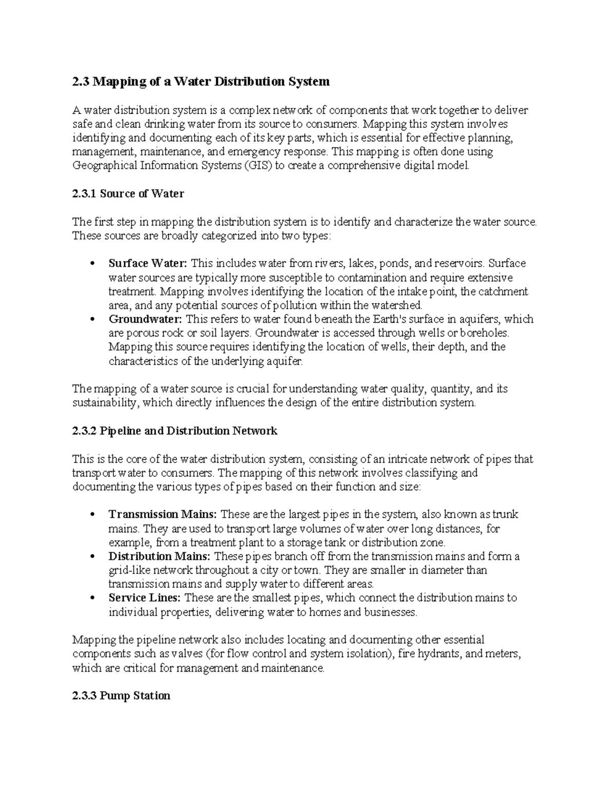 Mapping Of A Water Distribution System Lecture Notes 2 3 Studocu