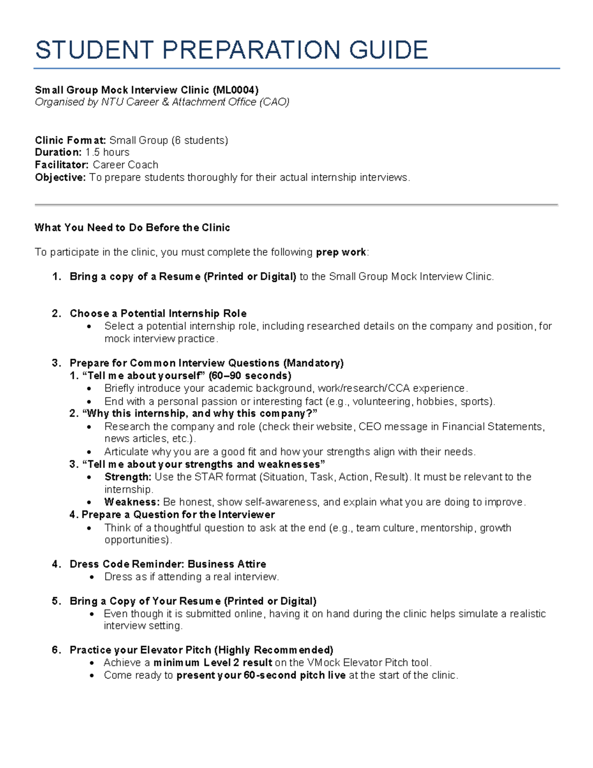 ML0004 Small Group Mock Interview Clinic Prep Guide - Studocu
