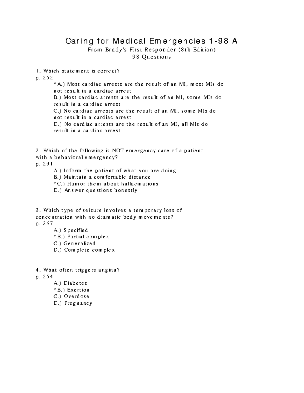 Caring for Medical Emergencies: 98 Key Questions for First Responders ...