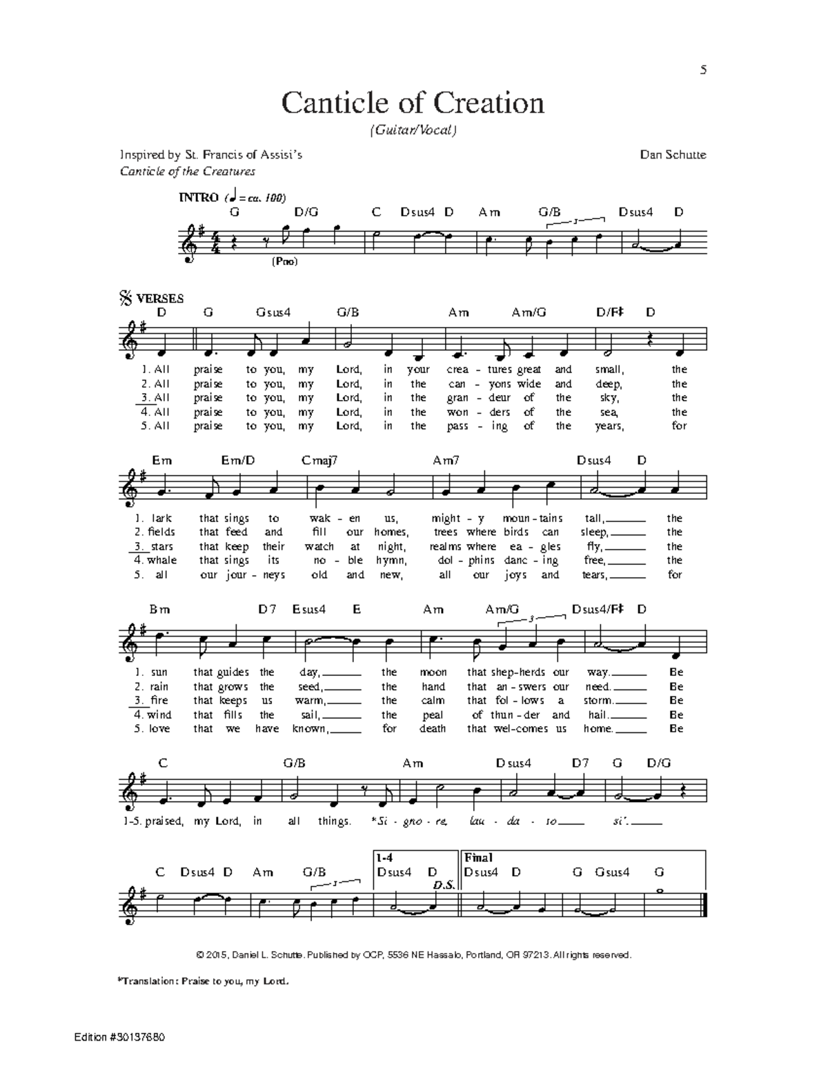 Canticle of Creation Music Sheet (Final Exam) - Studocu