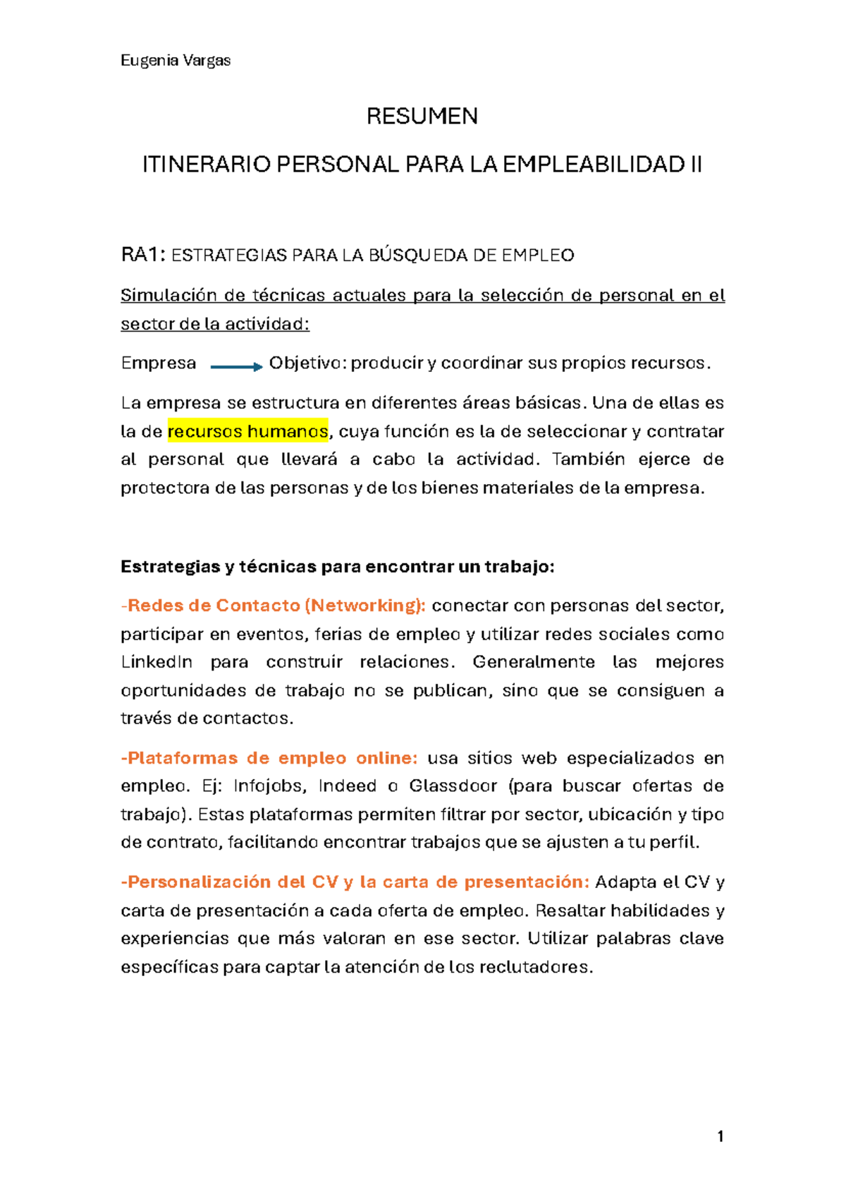 Resumen Itinerario Personal para la Empleabilidad II: Estrategias de ...