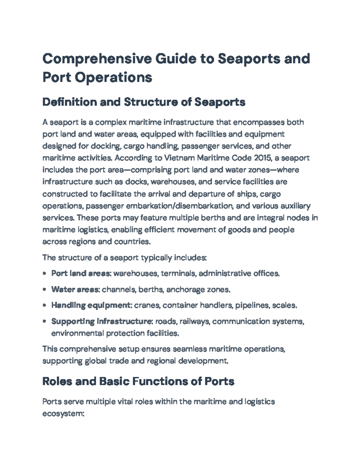 Comprehensive Overview of Seaports and Port Operations (Course Code ...