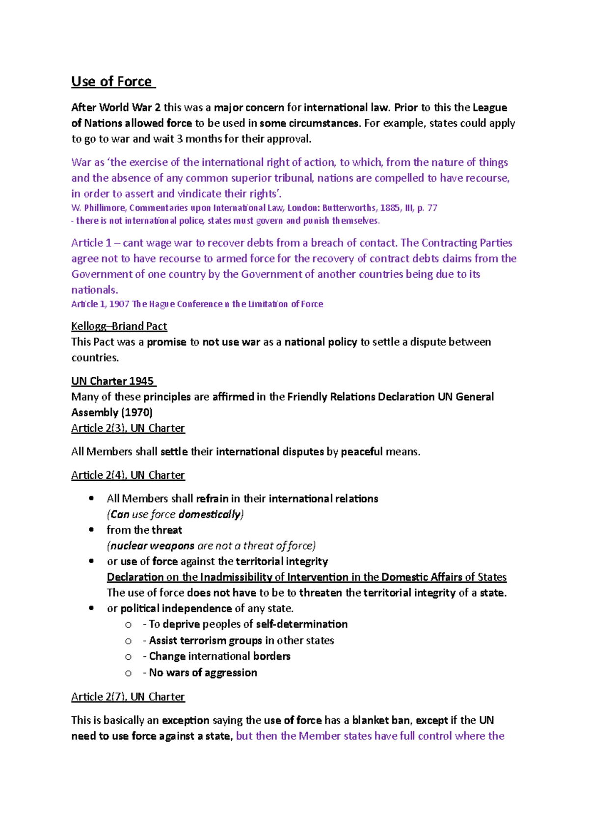 6.Use of Force - structured notes - LAW-5014B - UEA - Studocu