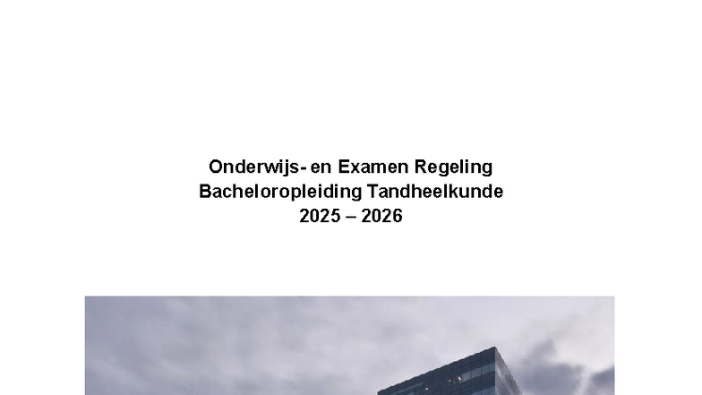 OER B Bacheloropleiding Tandheelkunde 2025-2026: Regeling en Inhoud ...
