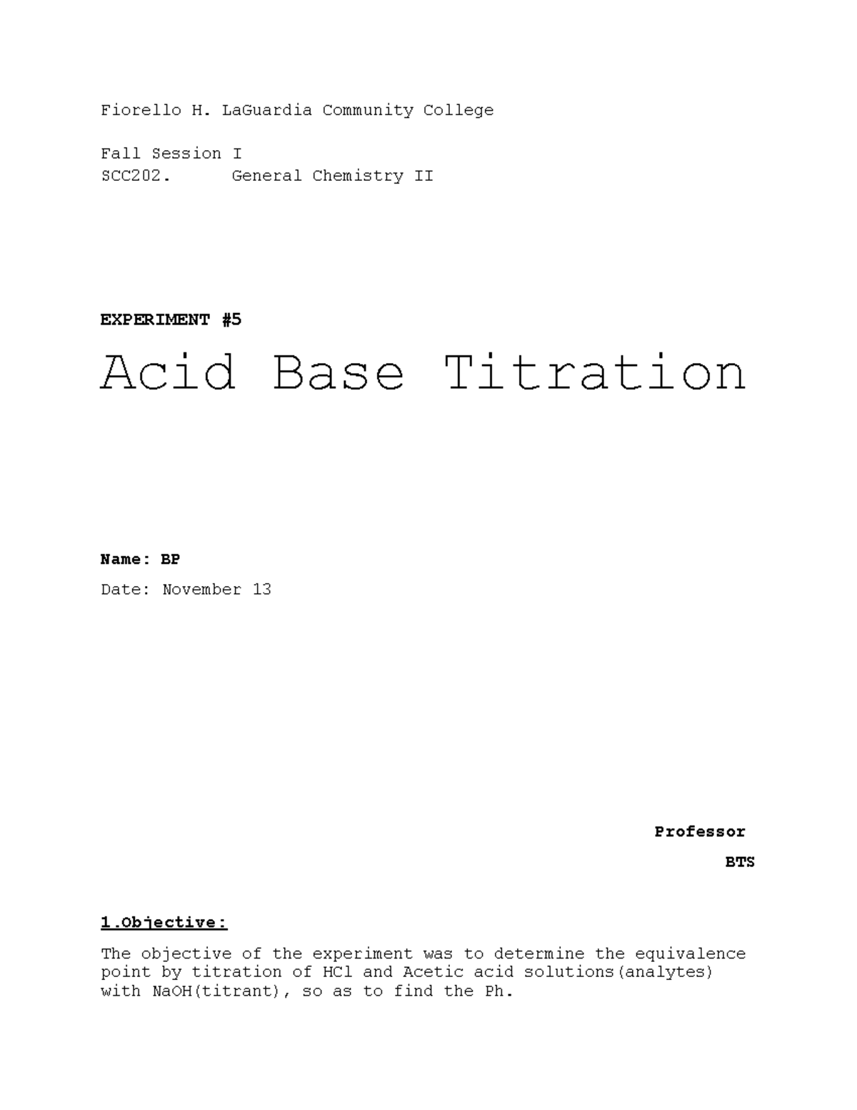 SCC202 Lab5: Acid Base Titration Experiment Report - Studocu