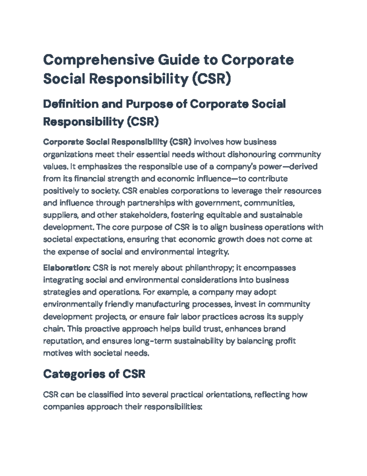 Understanding CSR: Definition, Purpose, and Impact on Society - Studocu