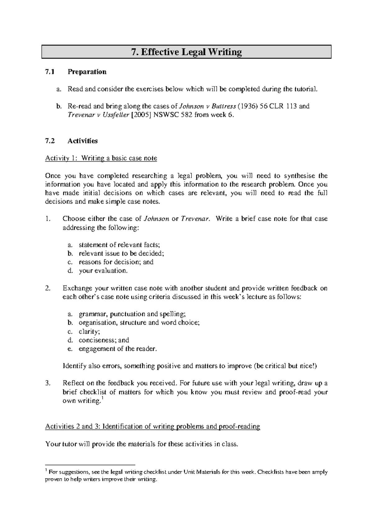 LRW Tutorial 7 2021 Legal Research & Writing - 7. Effective Legal ...