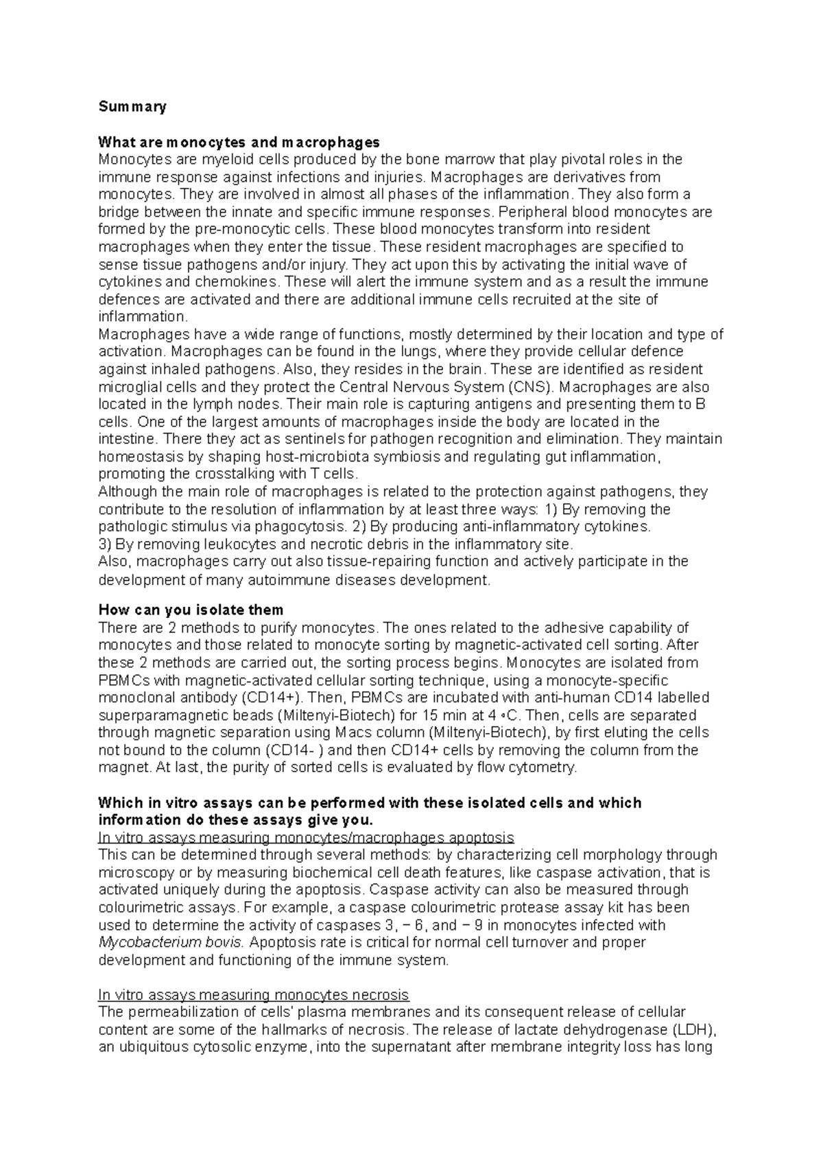 Replacement Assignment: Bovine Monocytes and Macrophages Summary ...