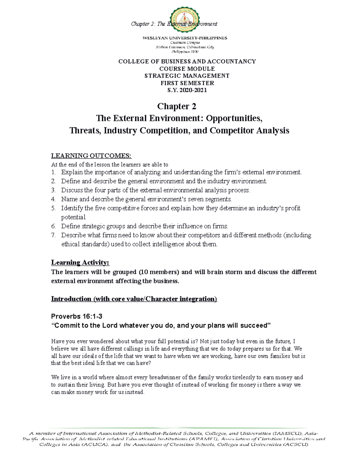 Strategic Management (BA 101): Chapter 2 - Analyzing the External ...