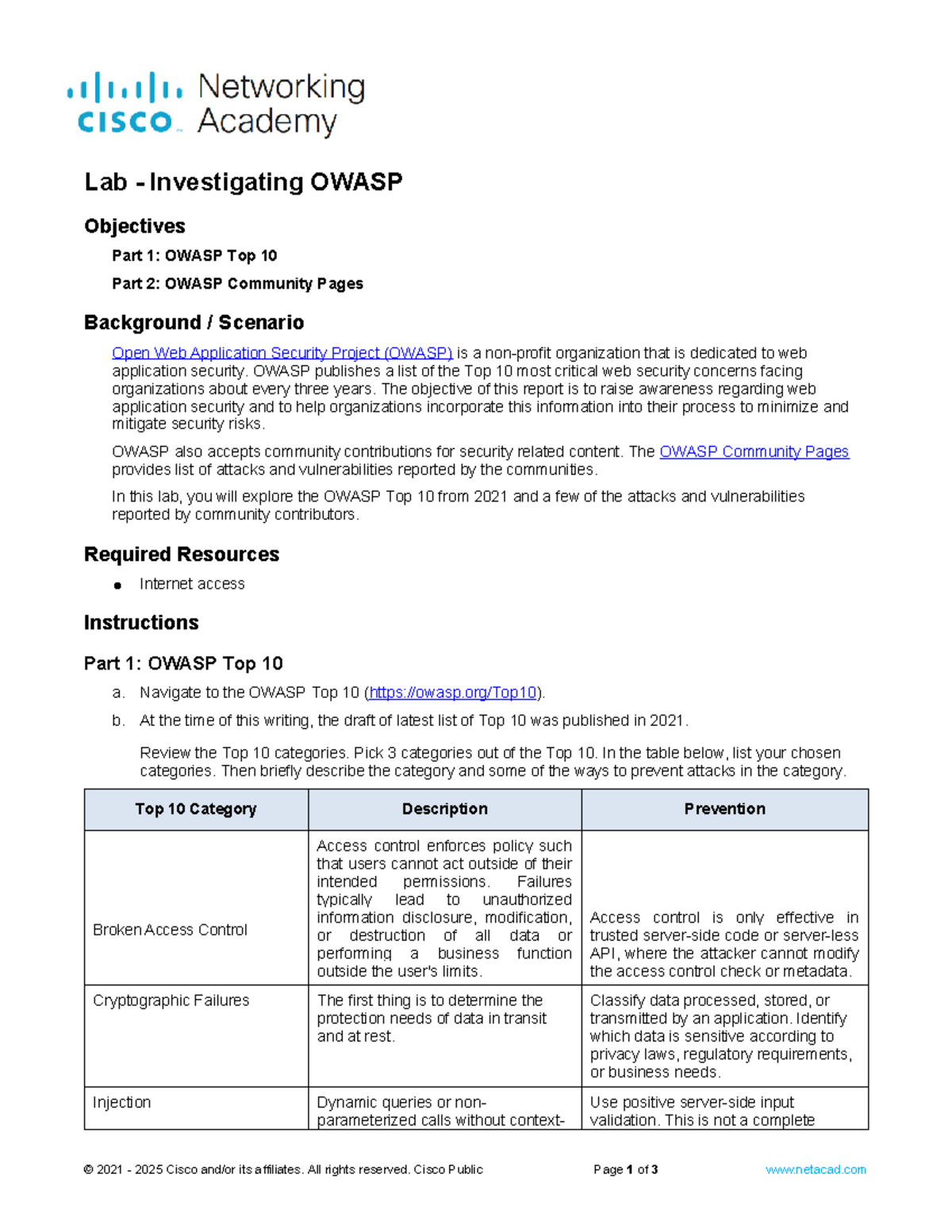 12.2.11 Lab - Exploring OWASP Top 10 and Community Vulnerabilities ...