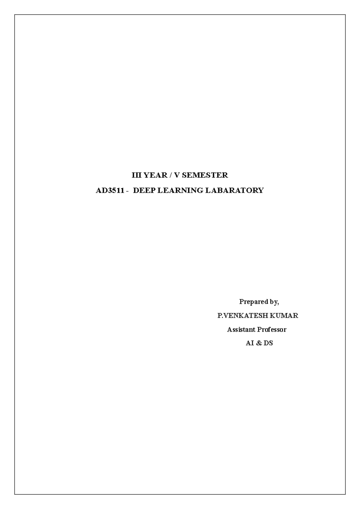 AD3511 - Deep Learning Laboratory Manual and Experiments - Studocu