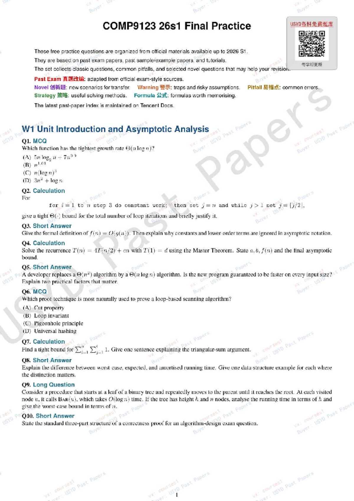 COMP9123 26s1 Final Exam Practice Questions and Solutions - Studocu