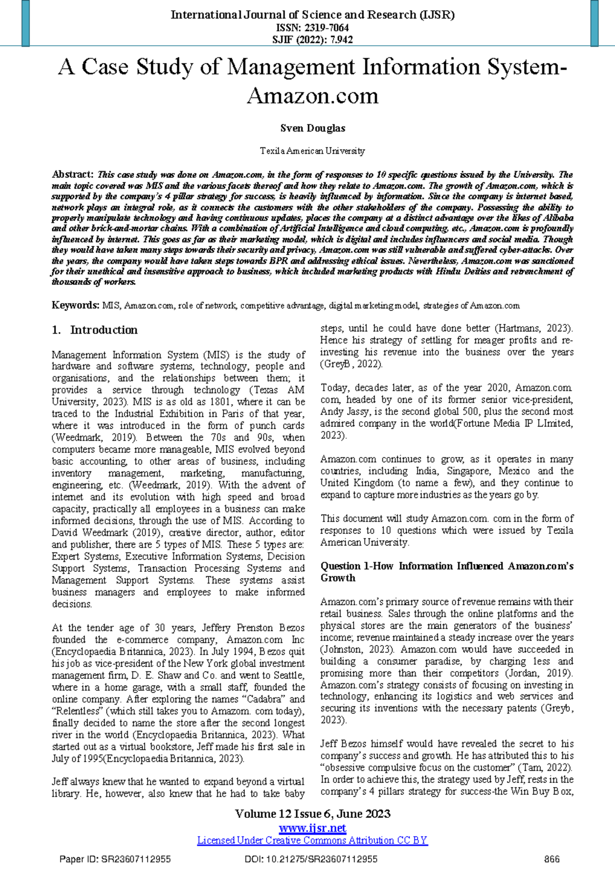 Case Study on MIS and Competitive Strategies of Amazon.com (IJSR) - Studocu