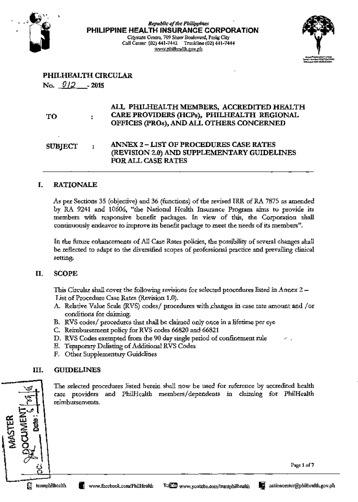 Circ012-2015: Revised Case Rates & Guidelines for Procedures - Studocu