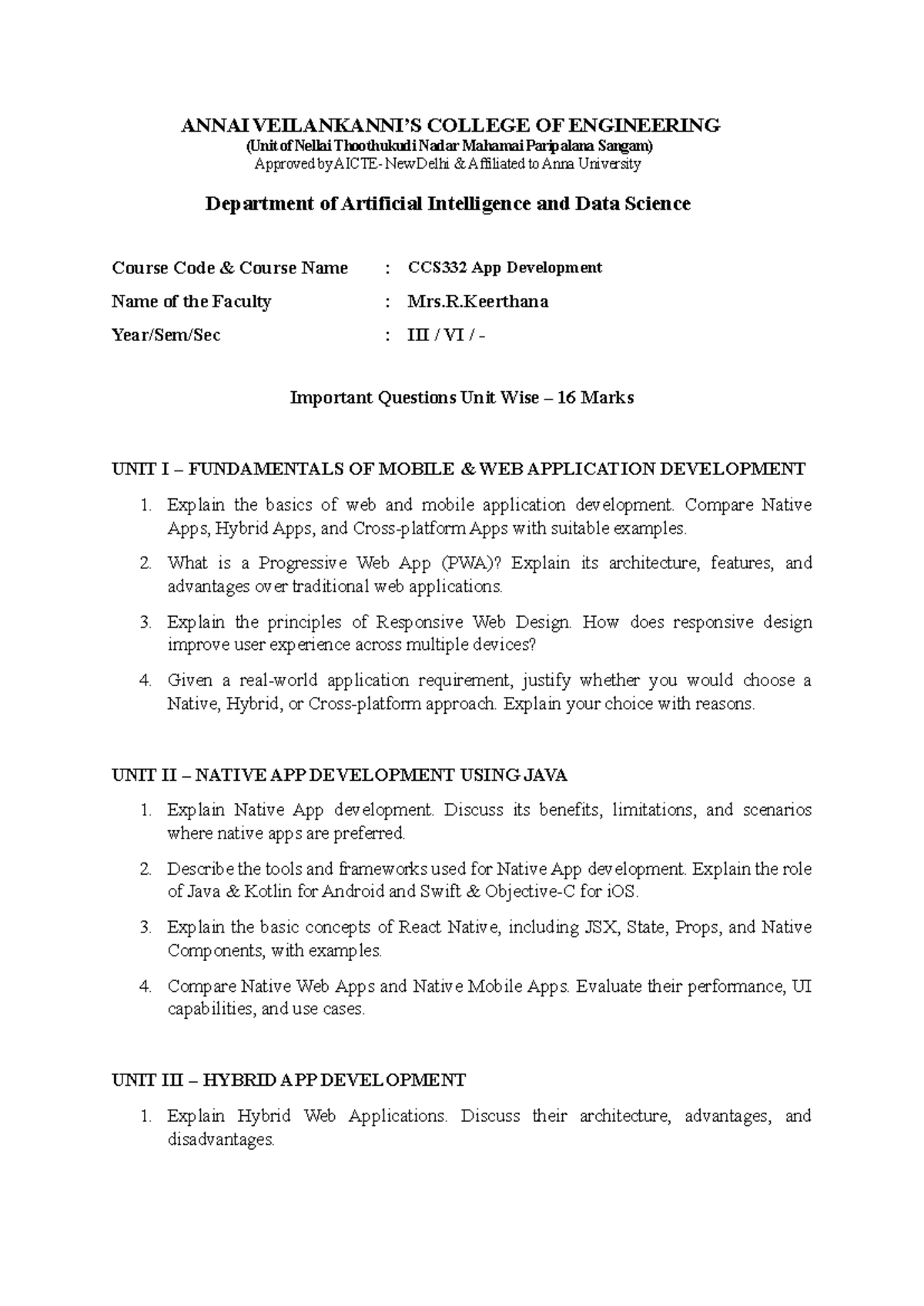 CCS332 App Development: Important Questions for 16 Marks Exam - Studocu