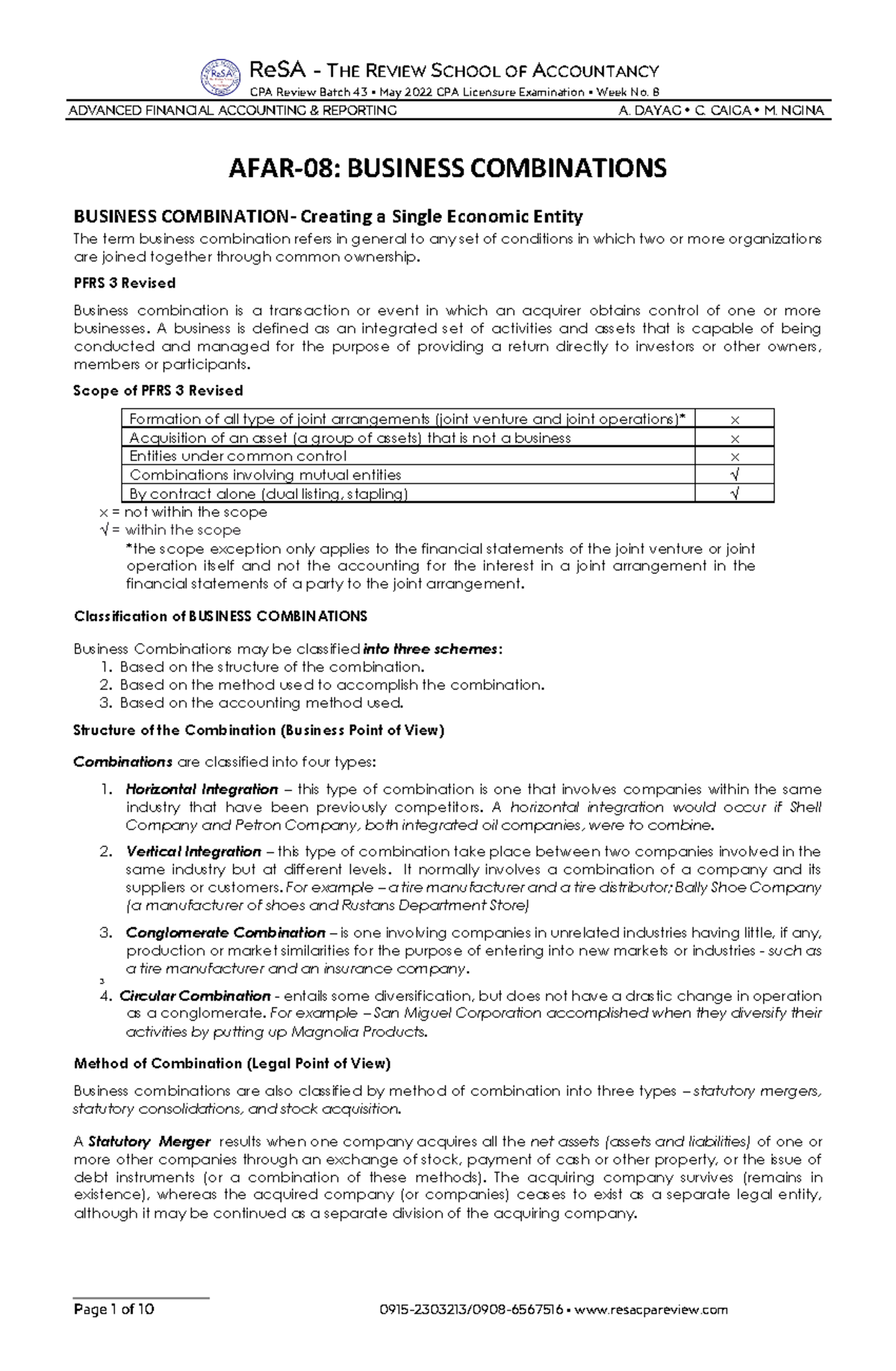 AFAR-08: Comprehensive Study Notes on Business Combinations - Studocu