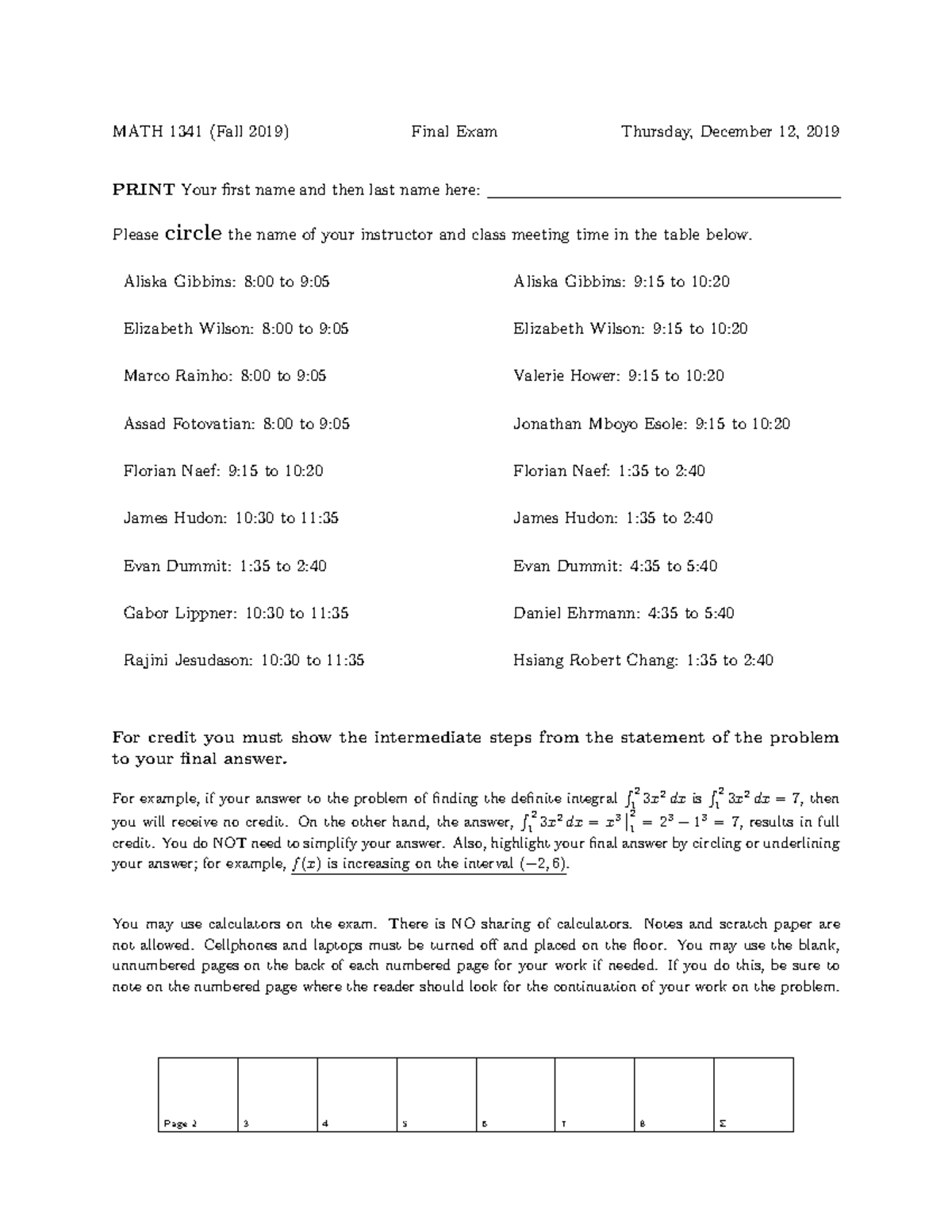 MATH 1341 Final Exam Guide for Fall 2019 - Studocu