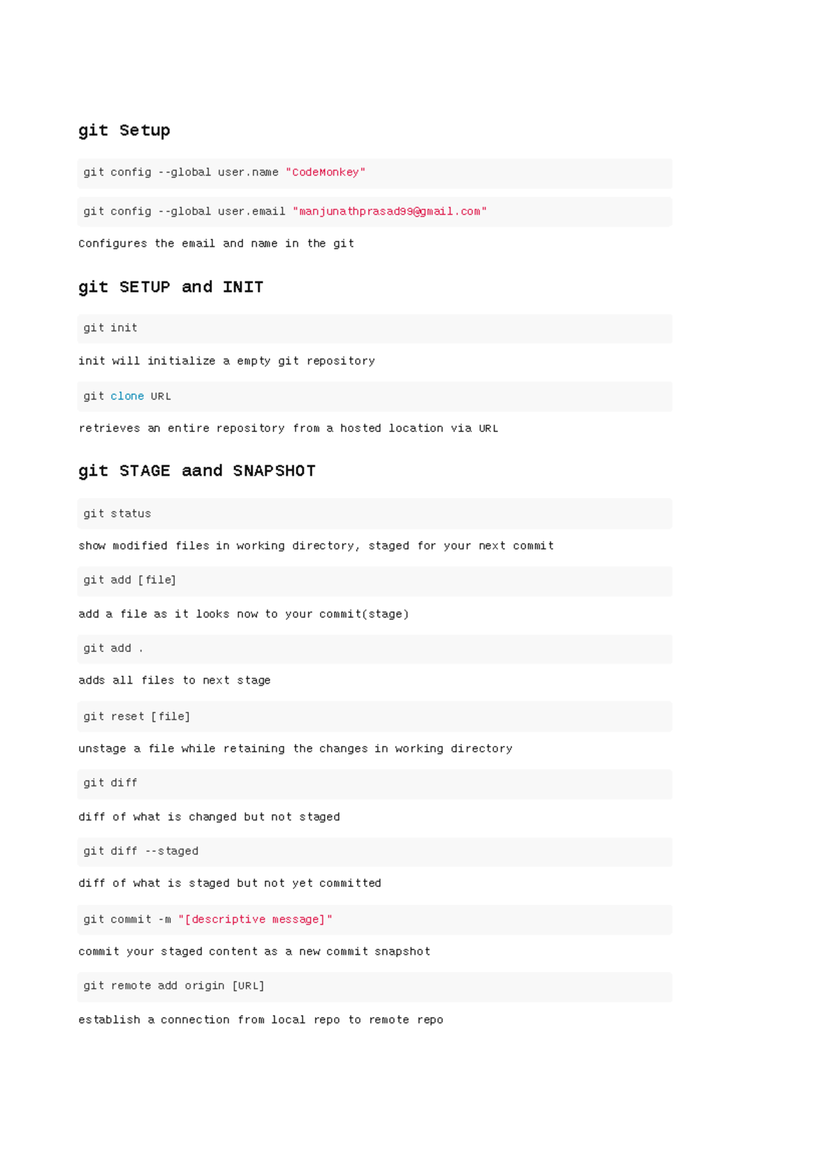 Git Setup Cheat Sheet (Ver 1) for Beginners and Developers - Studocu