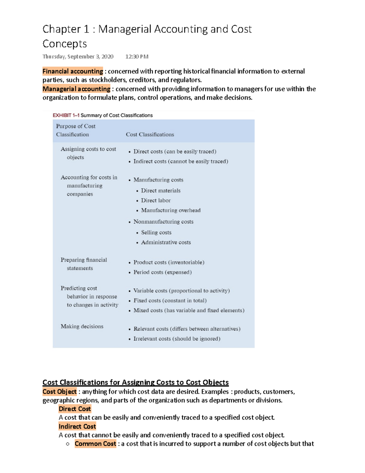 ACC 3200 Chapter 1 One Note - Chapter 1 : Managerial Accounting and ...