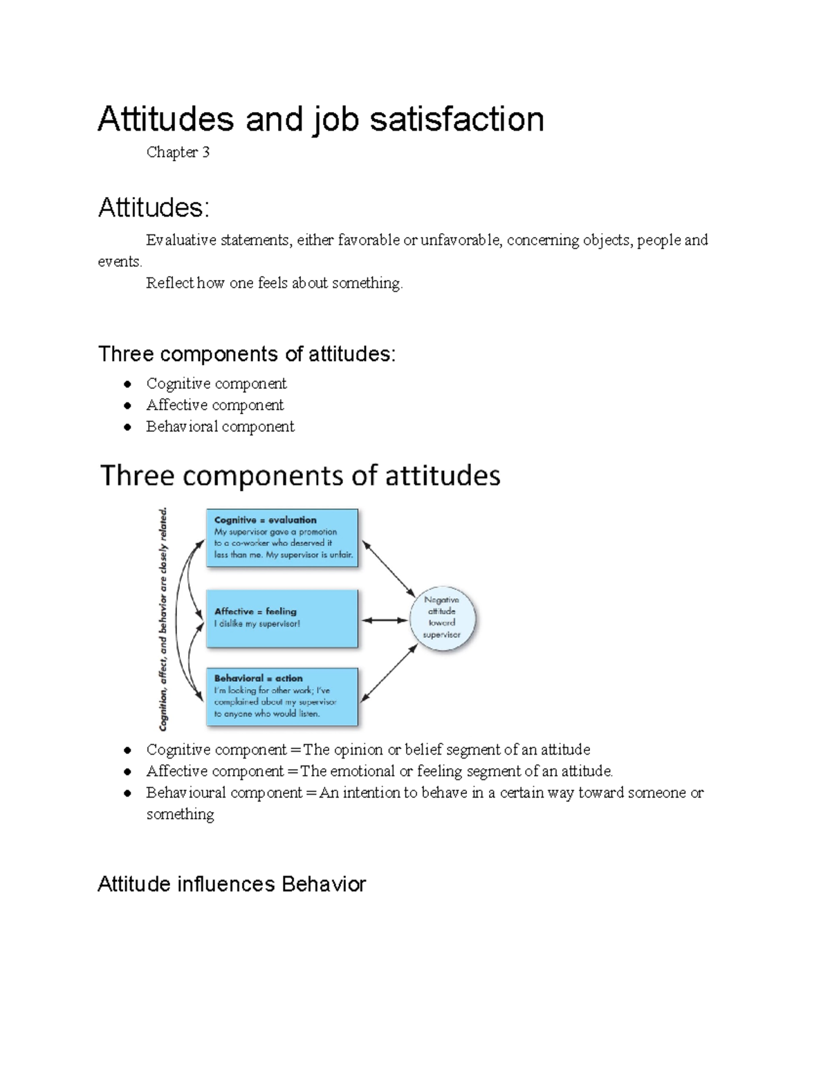 Lecture Notes on Attitudes and Job Satisfaction - Chapter 3 - Studeersnel