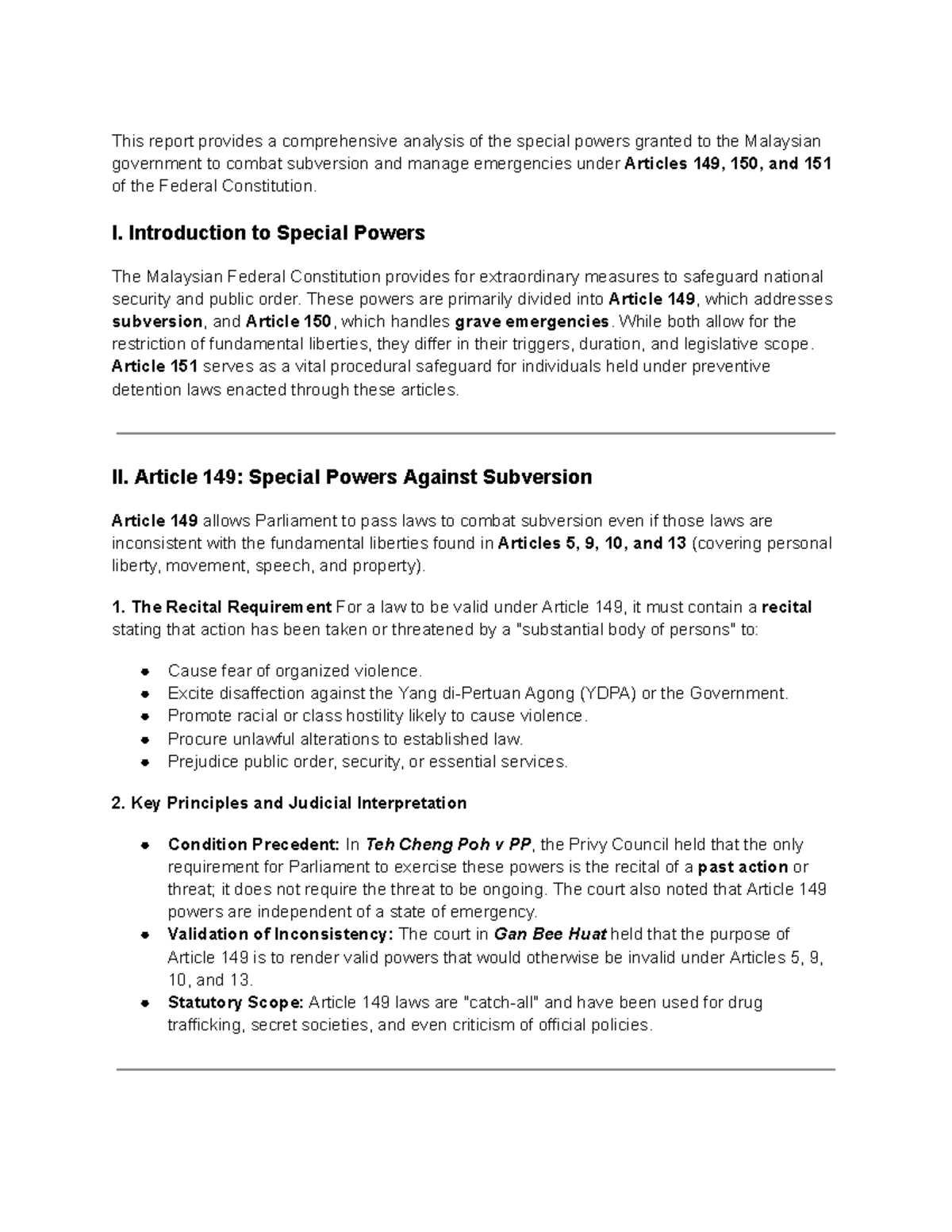 Special Power Analysis: Articles 149, 150 & 151 of the Malaysian ...