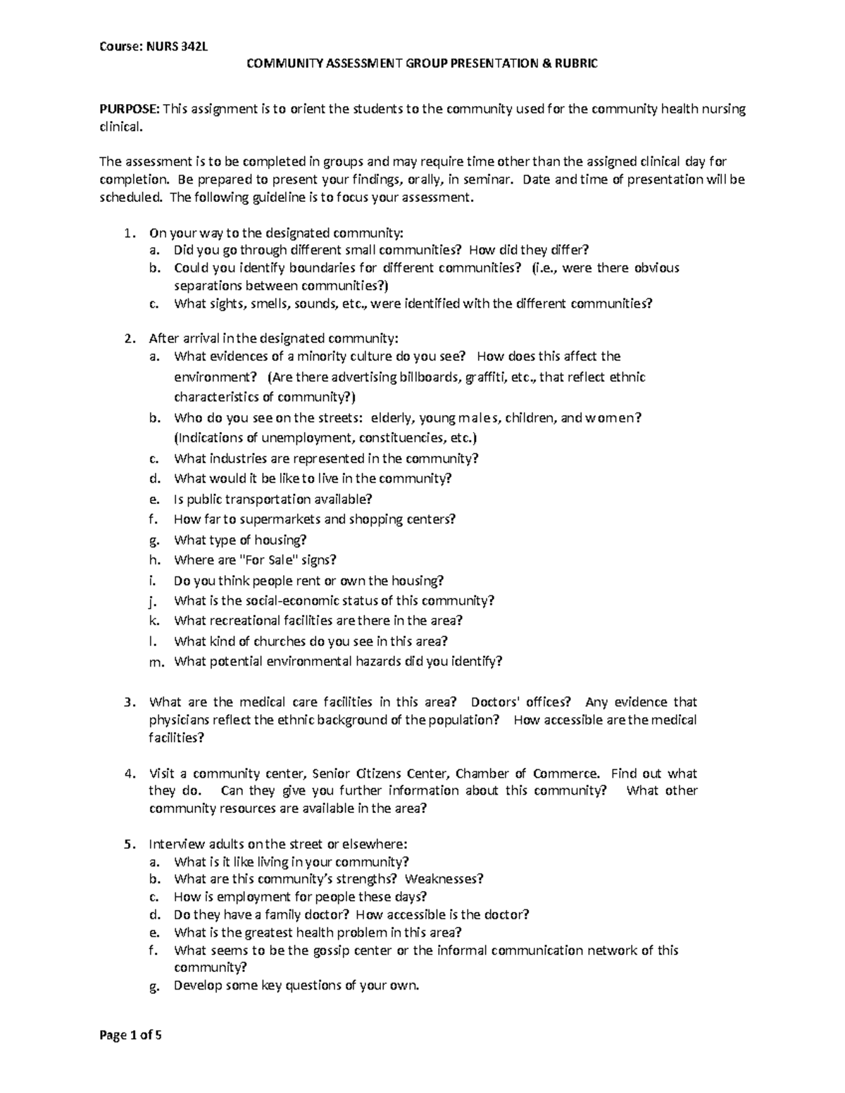 Community Assessment Project Guidelines & Rubric (Rev. 2023) - Studocu
