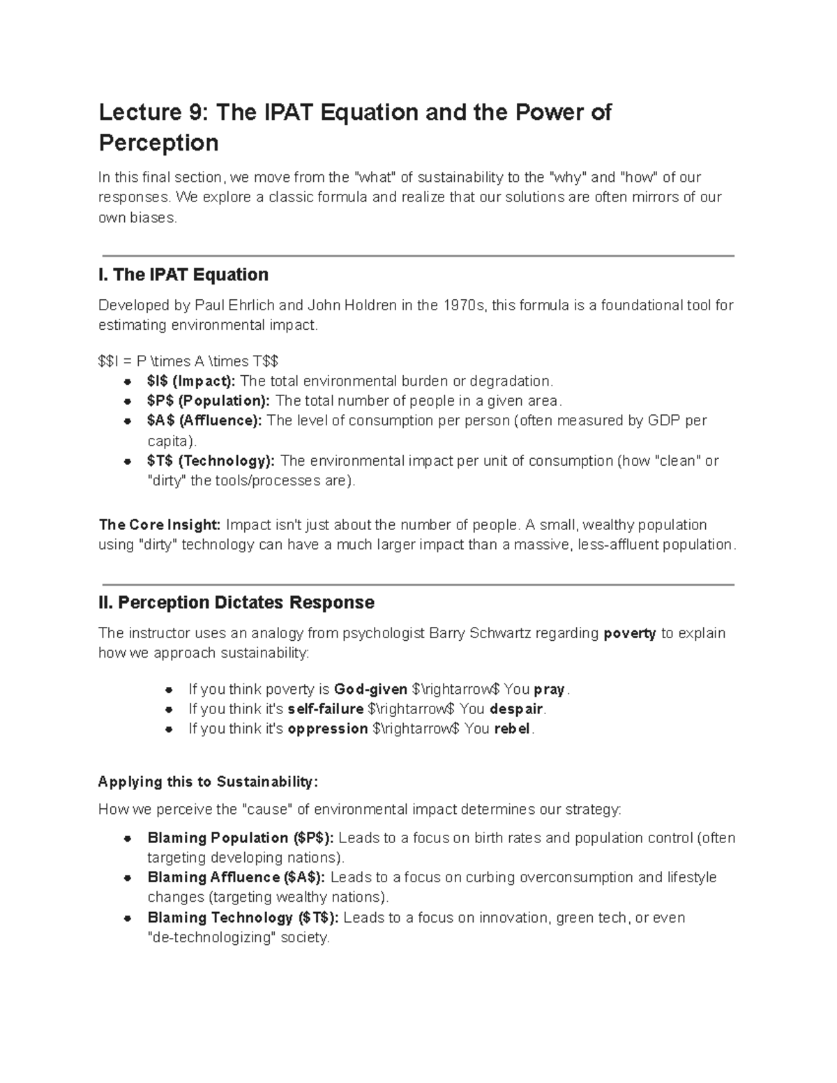 Sustain 1S03 Week 1 Lecture 9: IPAT Equation & Perception Insights ...