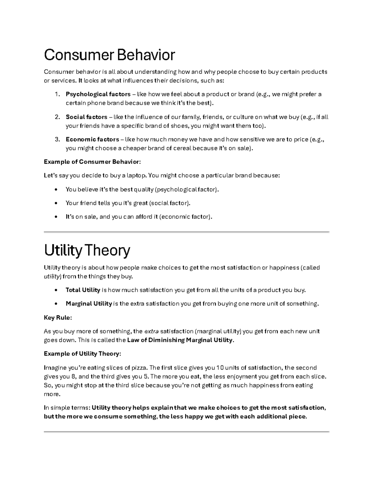 Consumer Behavior & Utility Theory Overview - ECON 101 Study Notes ...