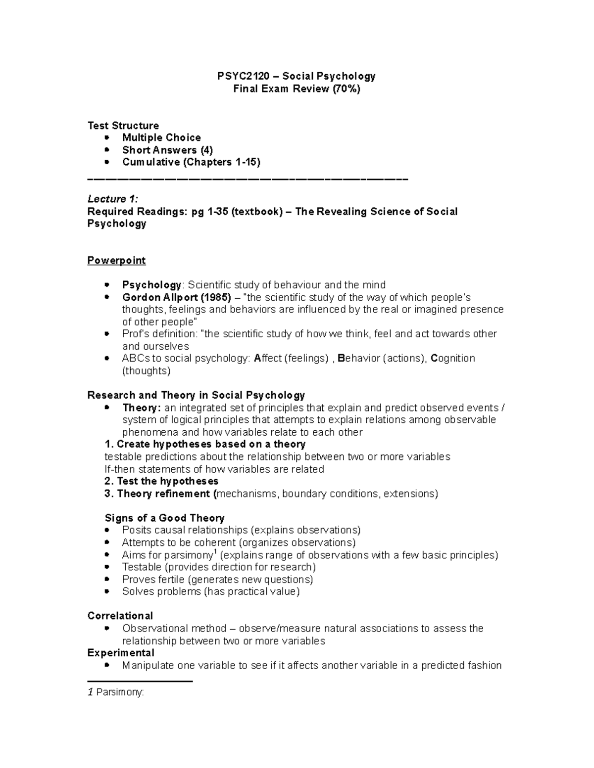 PSYC2120 â Social Psychology final exam notes 1-15 - PSYC2120 – Social ...