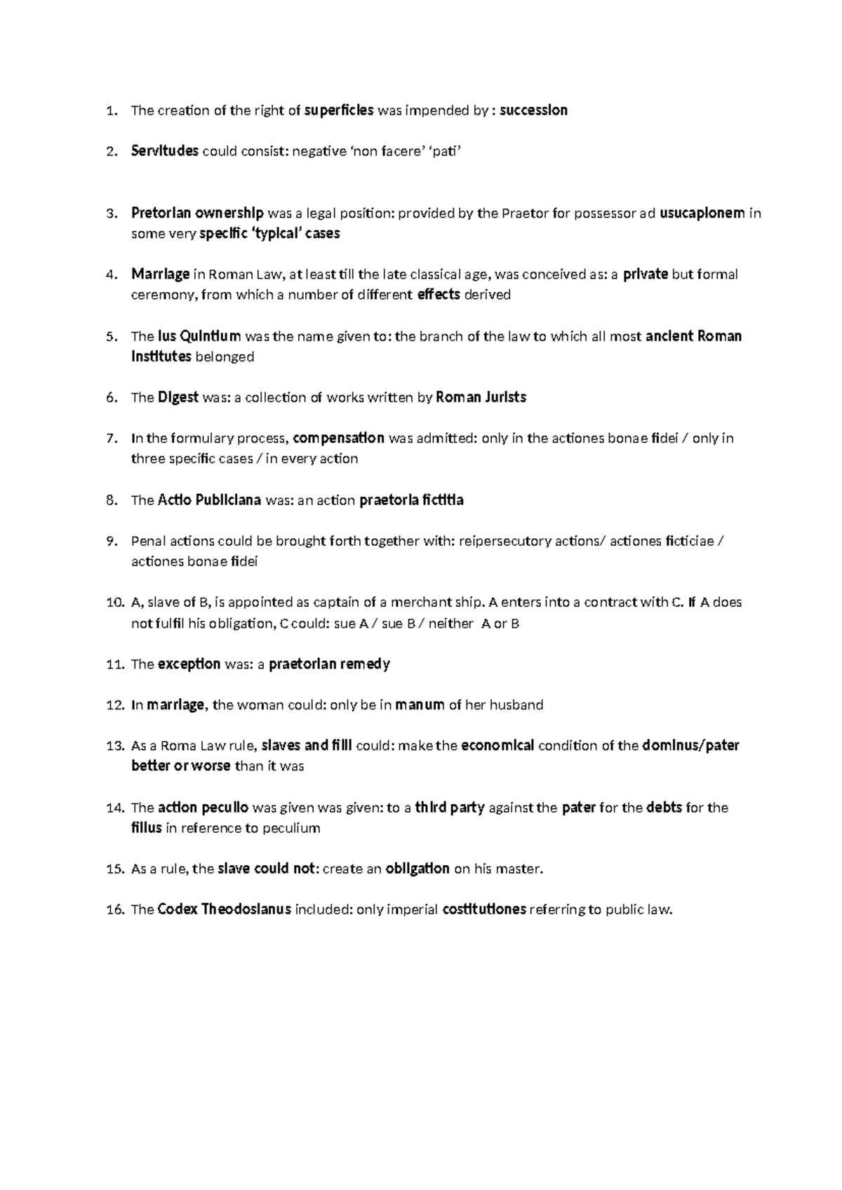 Roman LAW EXAM: Key Questions and Concepts Overview - Studocu
