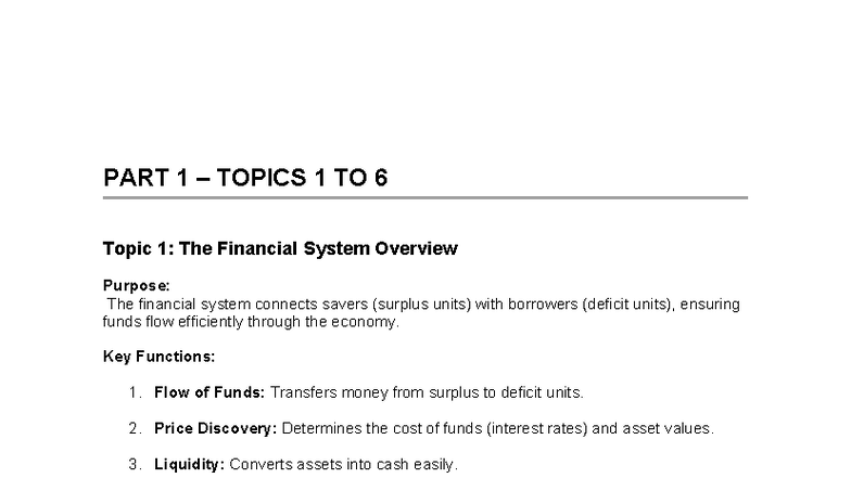 FIN 101: Financial System Overview & Key Topics 1-12 Notes - Studocu