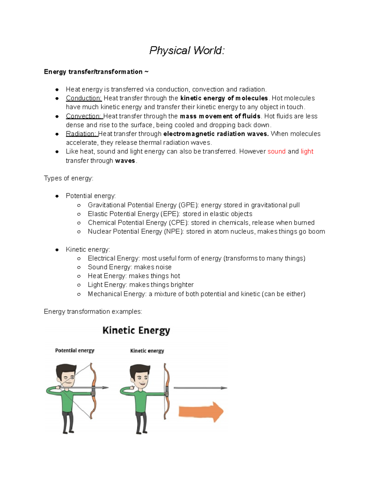 HAHS Physical World- Science Notes 2 - Physical World: Energy transfer ...